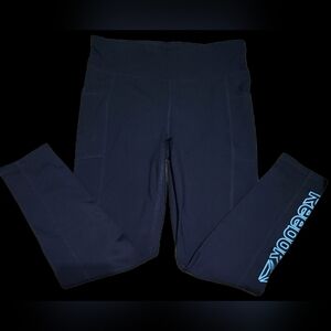 Reebok Navy Leggings with Light Blue Logo Accent